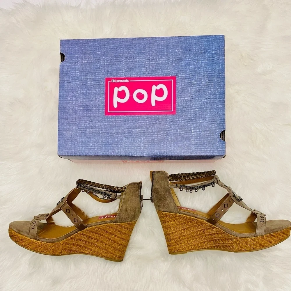 POP Maine gray/taupe wedge sandal, Sz. 11